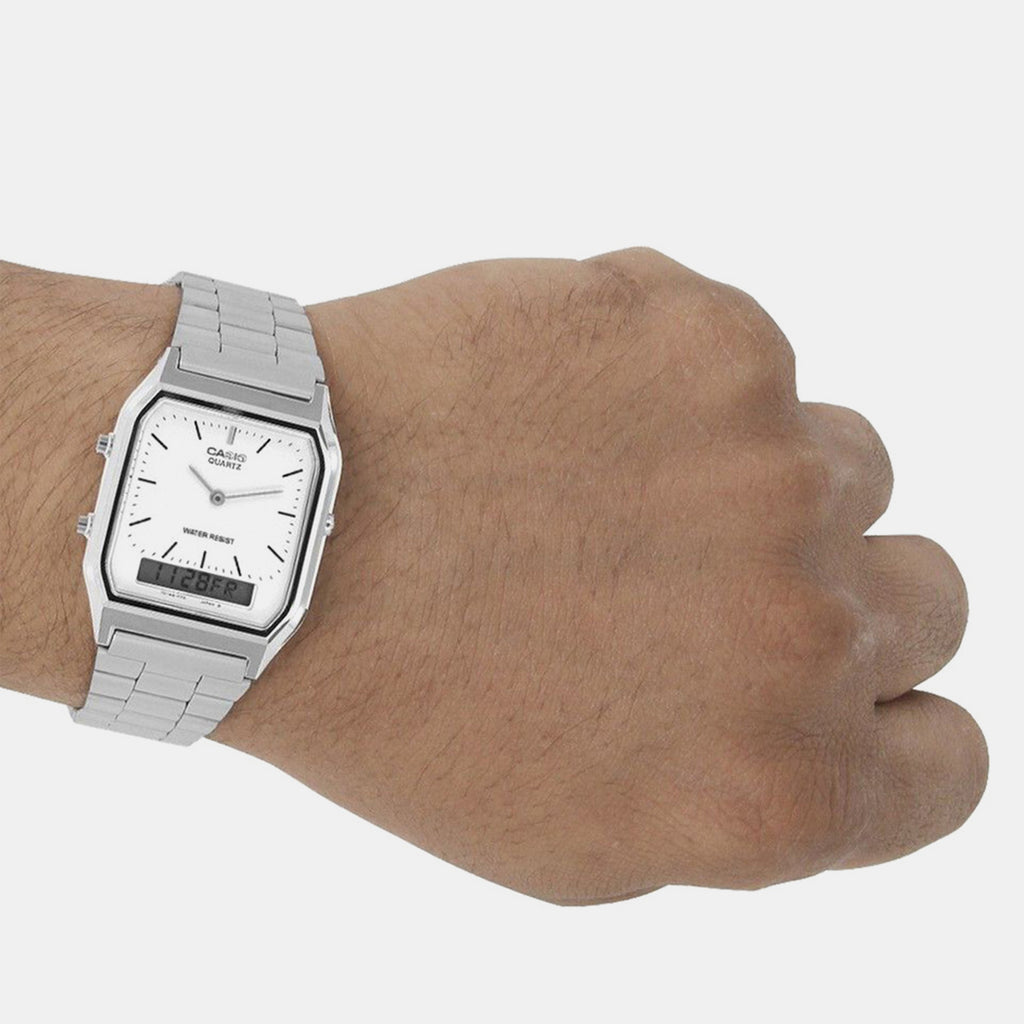 Vintage Unisex Quartz White Dial Analog-Digital Stainless Steel Watch AD03