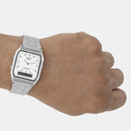 Vintage Unisex Quartz White Dial Analog-Digital Stainless Steel Watch AD03