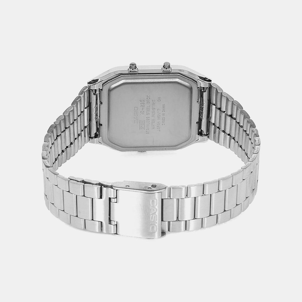 Vintage Unisex Quartz White Dial Analog-Digital Stainless Steel Watch AD03