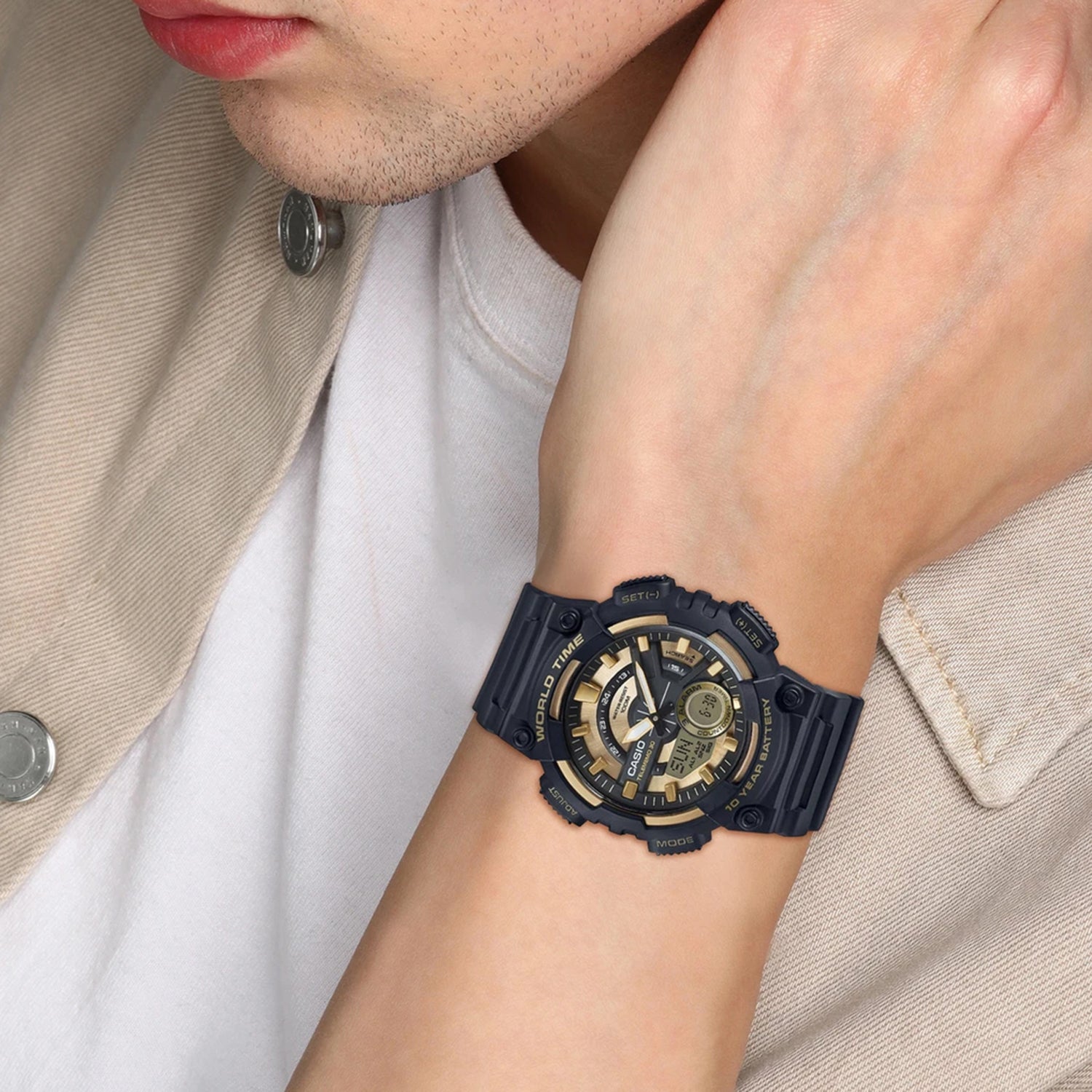 Youth Unisex Quartz Gold Dial Analog-Digital Resin Watch AD206