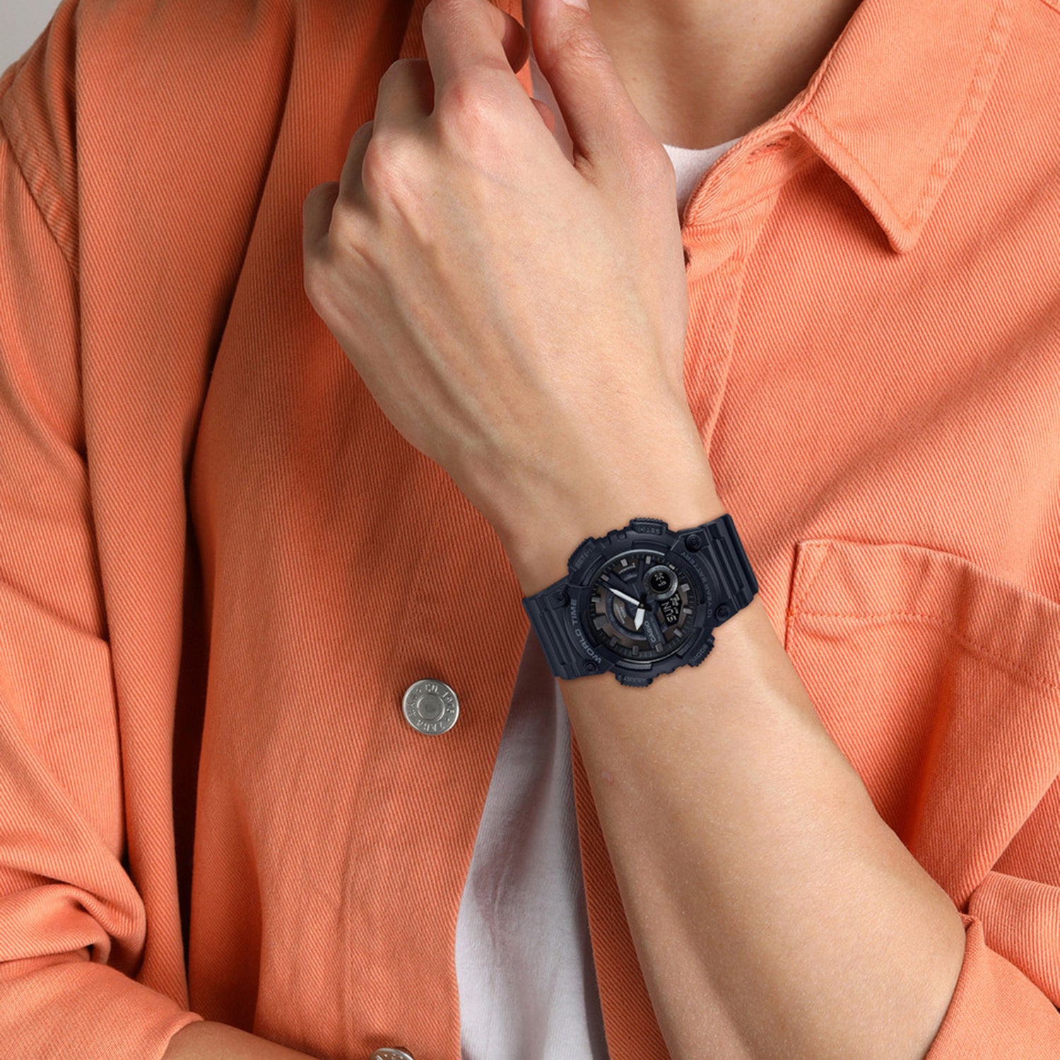 Youth Men Quartz Black Dial Analog-Digital Resin Watch AD218