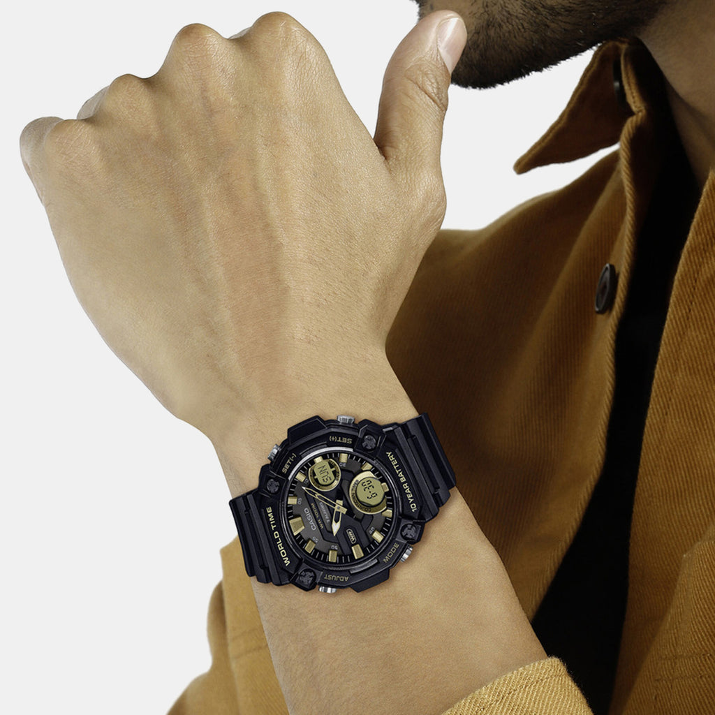 Youth Men Quartz Black Dial Analog-Digital Resin Watch AD264