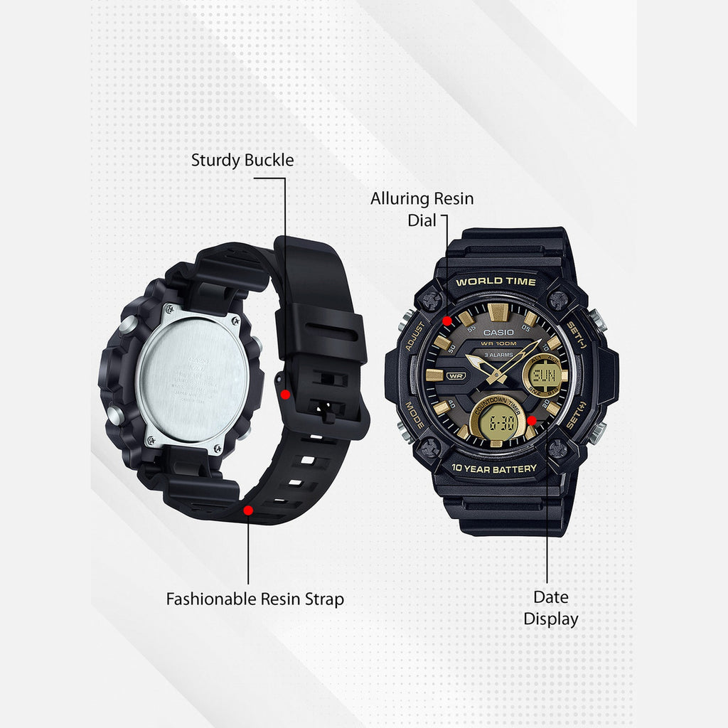 Youth Men Quartz Black Dial Analog-Digital Resin Watch AD264