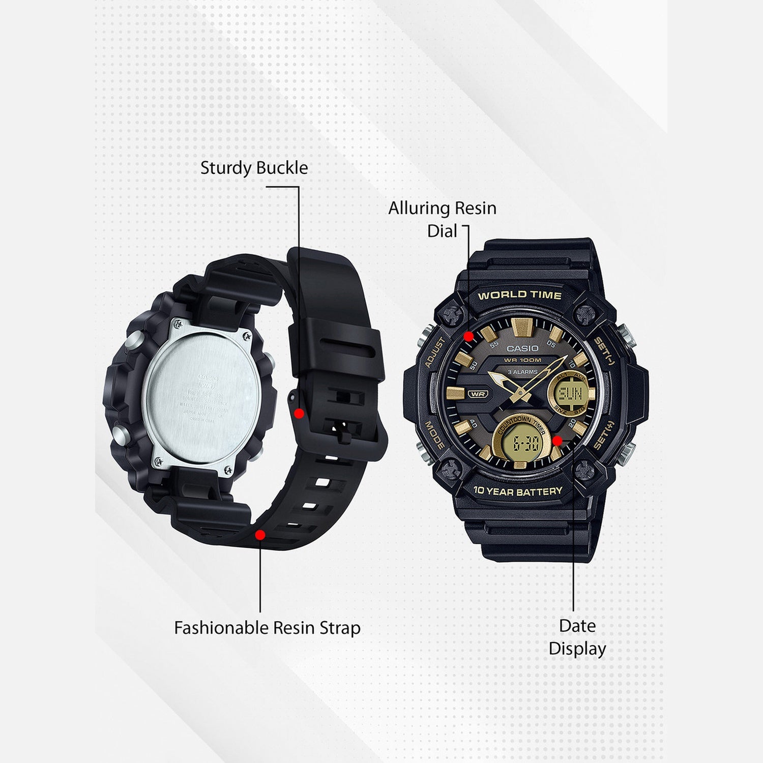 Youth Men Quartz Black Dial Analog-Digital Resin Watch AD264
