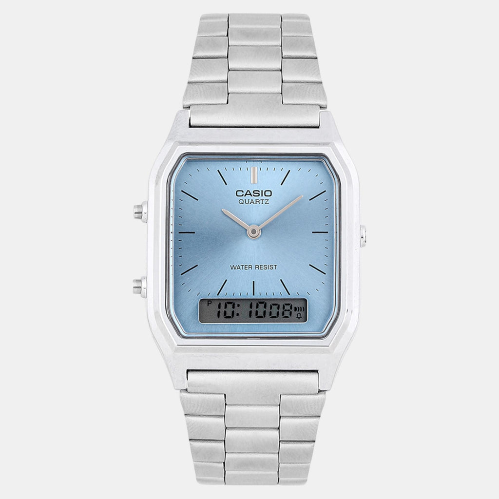 Vintage Unisex Quartz Ice Blue Dial Analog-Digital Stainless Steel Watch AD270