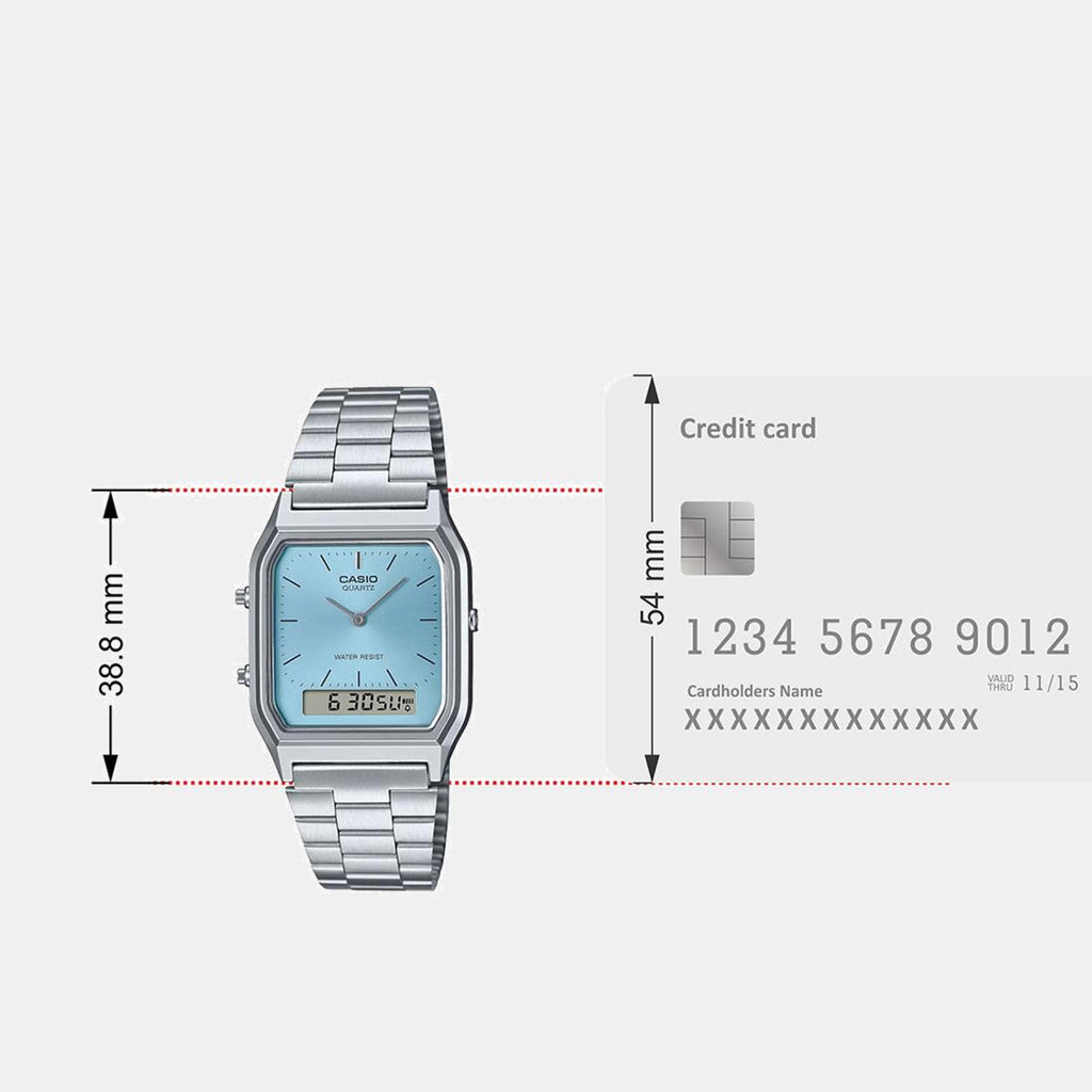 Vintage Unisex Quartz Ice Blue Dial Analog-Digital Stainless Steel Watch AD270