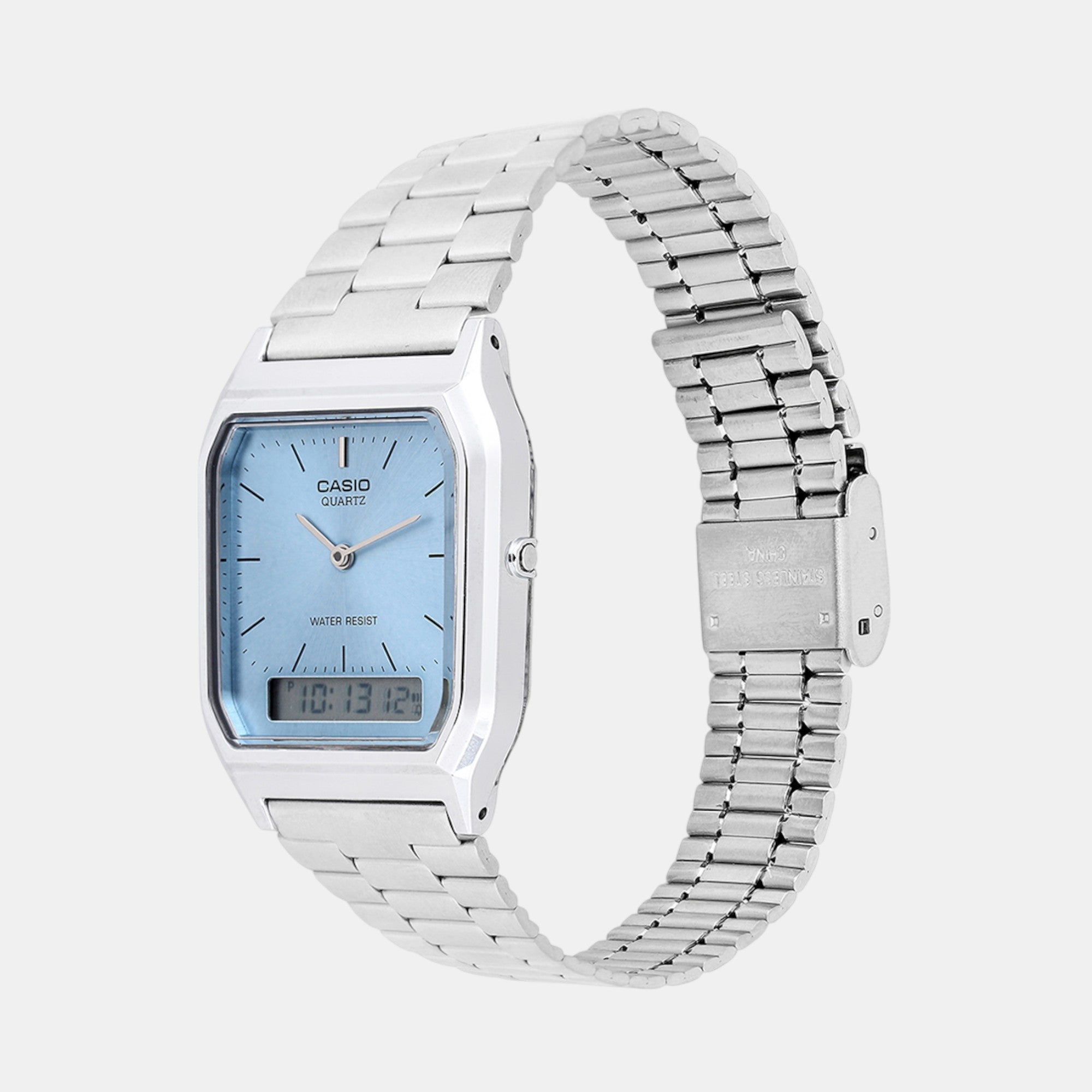 Vintage Unisex Quartz Ice Blue Dial Analog-Digital Stainless Steel Watch AD270