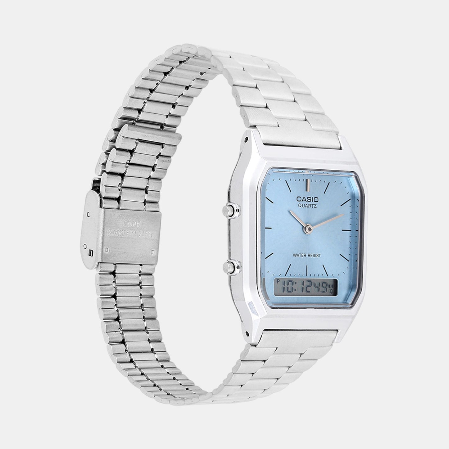 Vintage Unisex Quartz Ice Blue Dial Analog-Digital Stainless Steel Watch AQ-230A-2A1MQYDF AD270