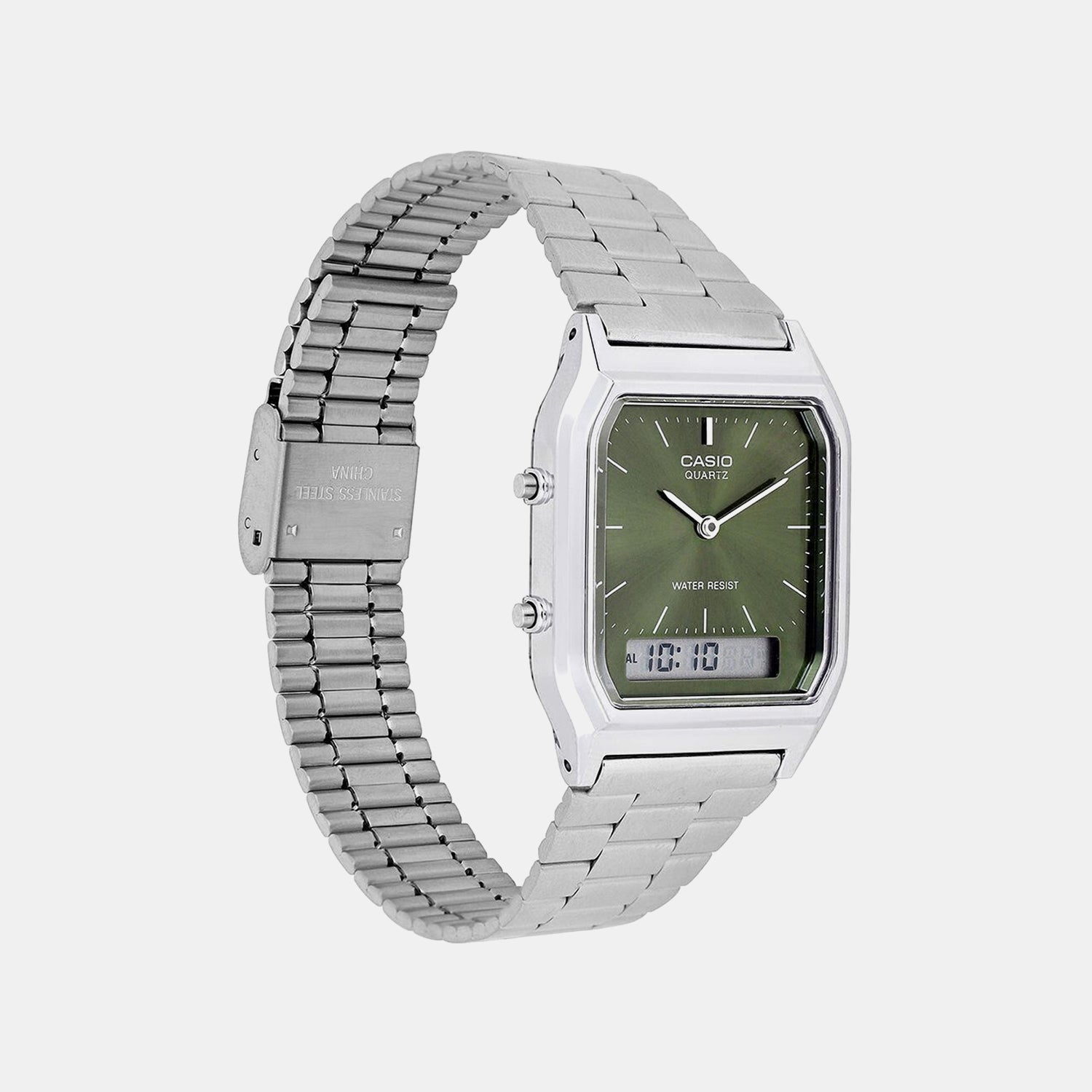 Vintage Unisex Quartz Green Dial Analog Stainless Steel Watch AD278