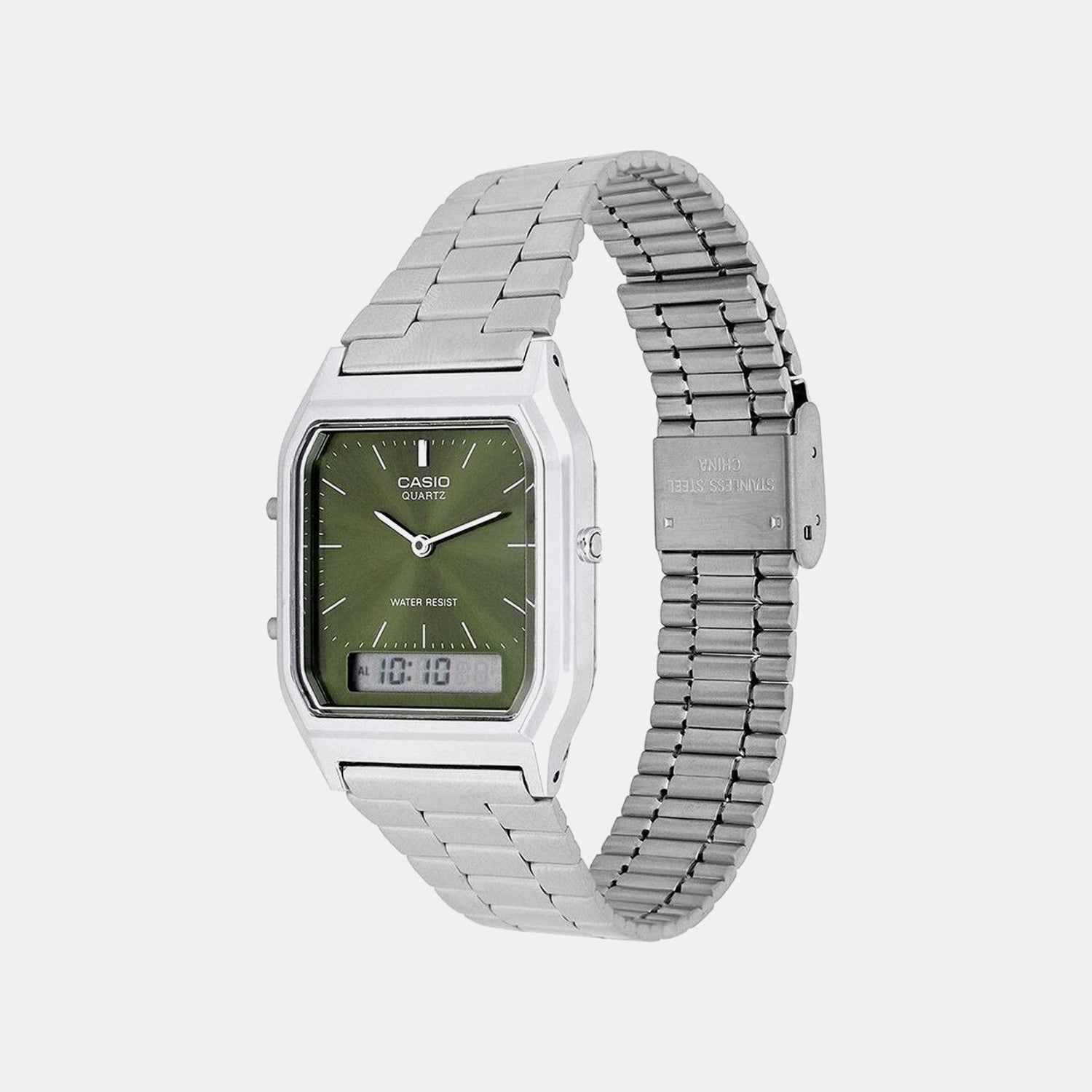 Vintage Unisex Quartz Green Dial Analog Stainless Steel Watch AD278