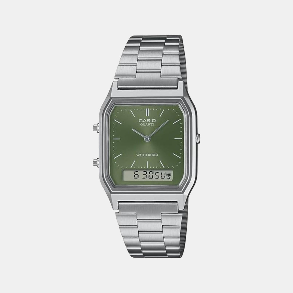 Vintage Unisex Quartz Green Dial Analog Stainless Steel Watch AD278