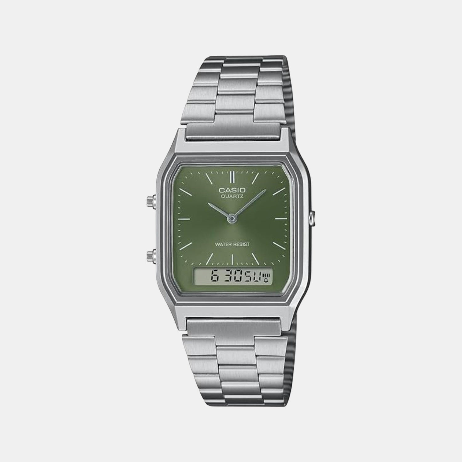 Vintage Unisex Quartz Green Dial Analog Stainless Steel Watch AD278