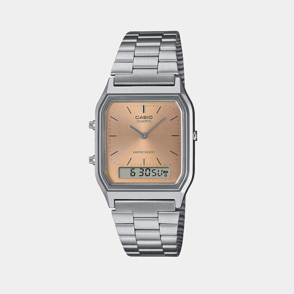 Vintage Unisex Quartz Orange Dial Analog-Digital Stainless Steel Watch AD279