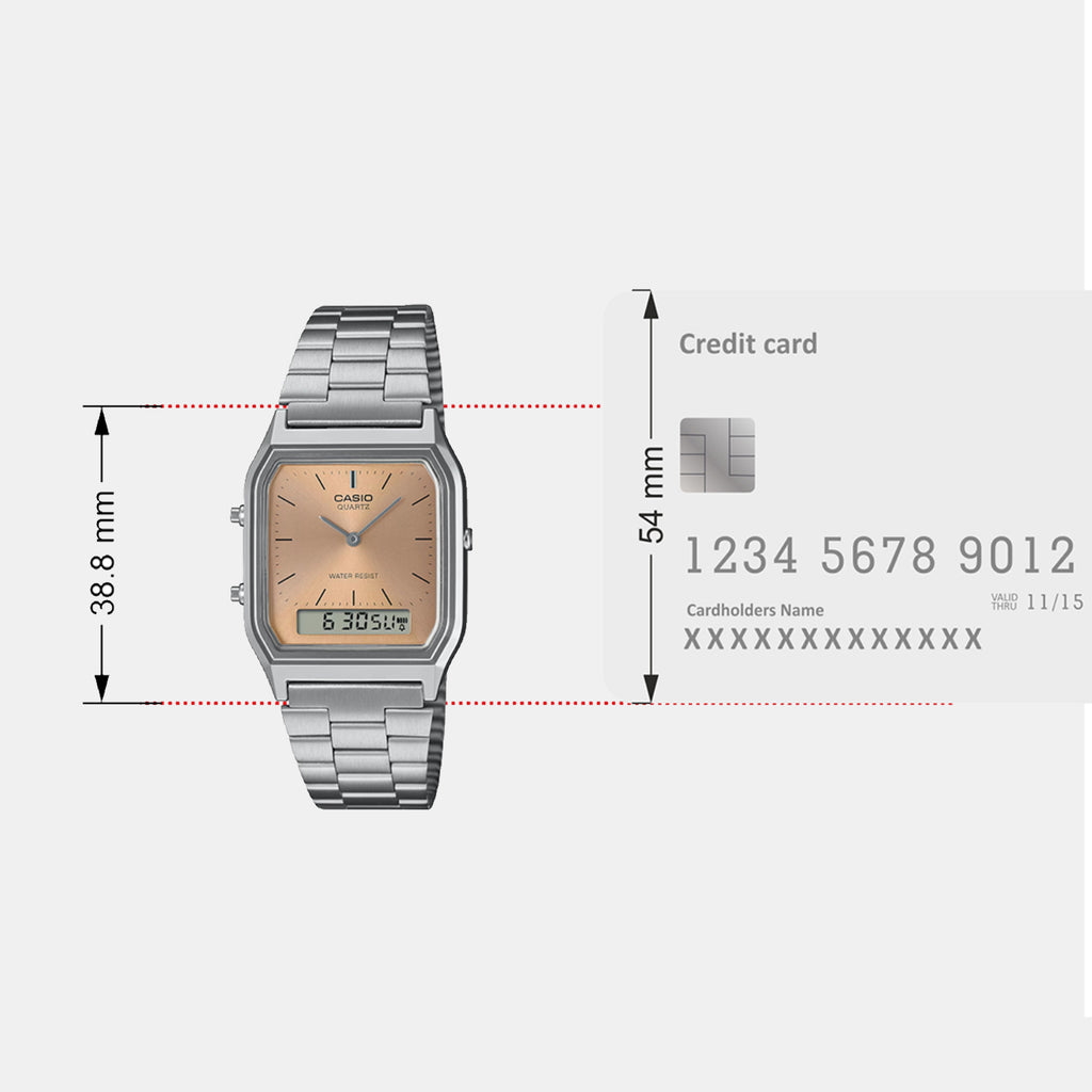 Vintage Unisex Quartz Orange Dial Analog-Digital Stainless Steel Watch AD279