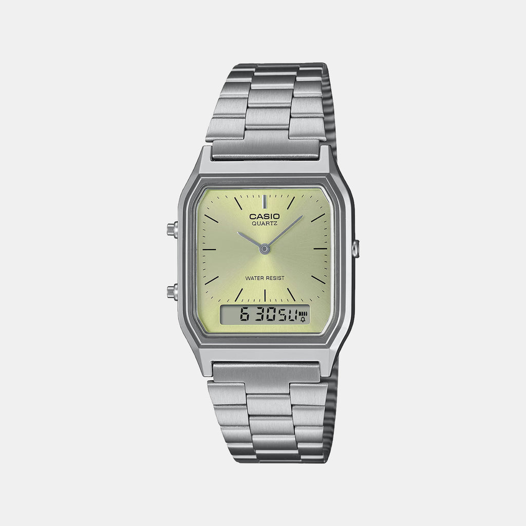 Vintage Unisex Quartz Green Dial Analog-Digital Stainless Steel Watch AD280