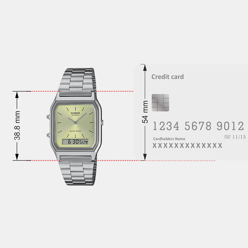 Vintage Unisex Quartz Green Dial Analog-Digital Stainless Steel Watch AD280