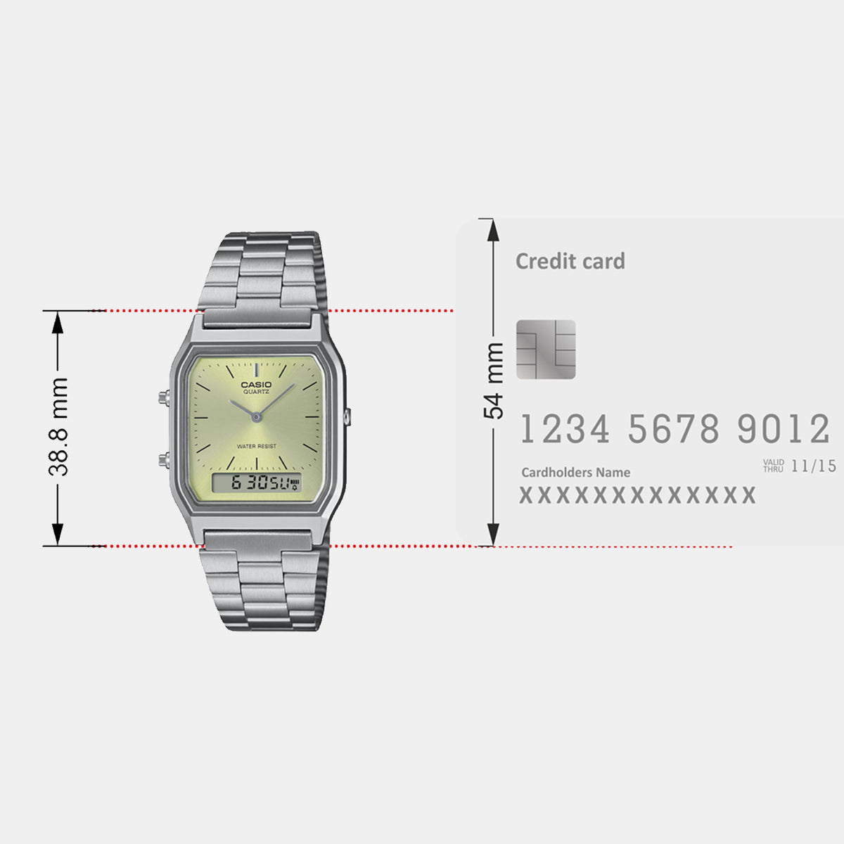 Vintage Unisex Quartz Green Dial Analog-Digital Stainless Steel Watch AD280