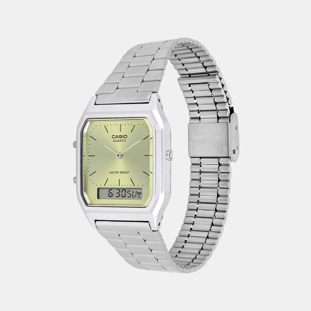 Vintage Unisex Quartz Green Dial Analog-Digital Stainless Steel Watch AD280