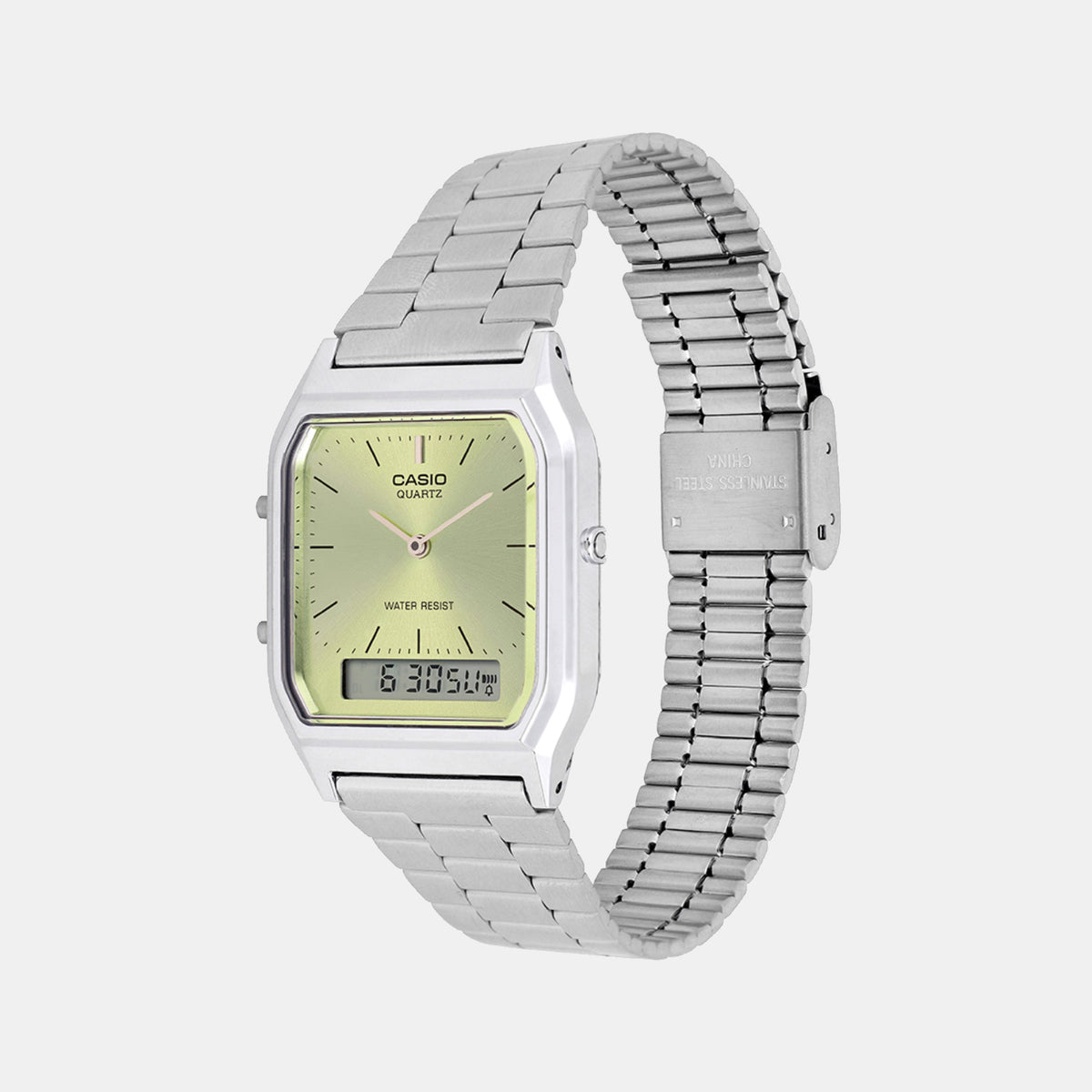 Vintage Unisex Quartz Green Dial Analog-Digital Stainless Steel Watch AD280
