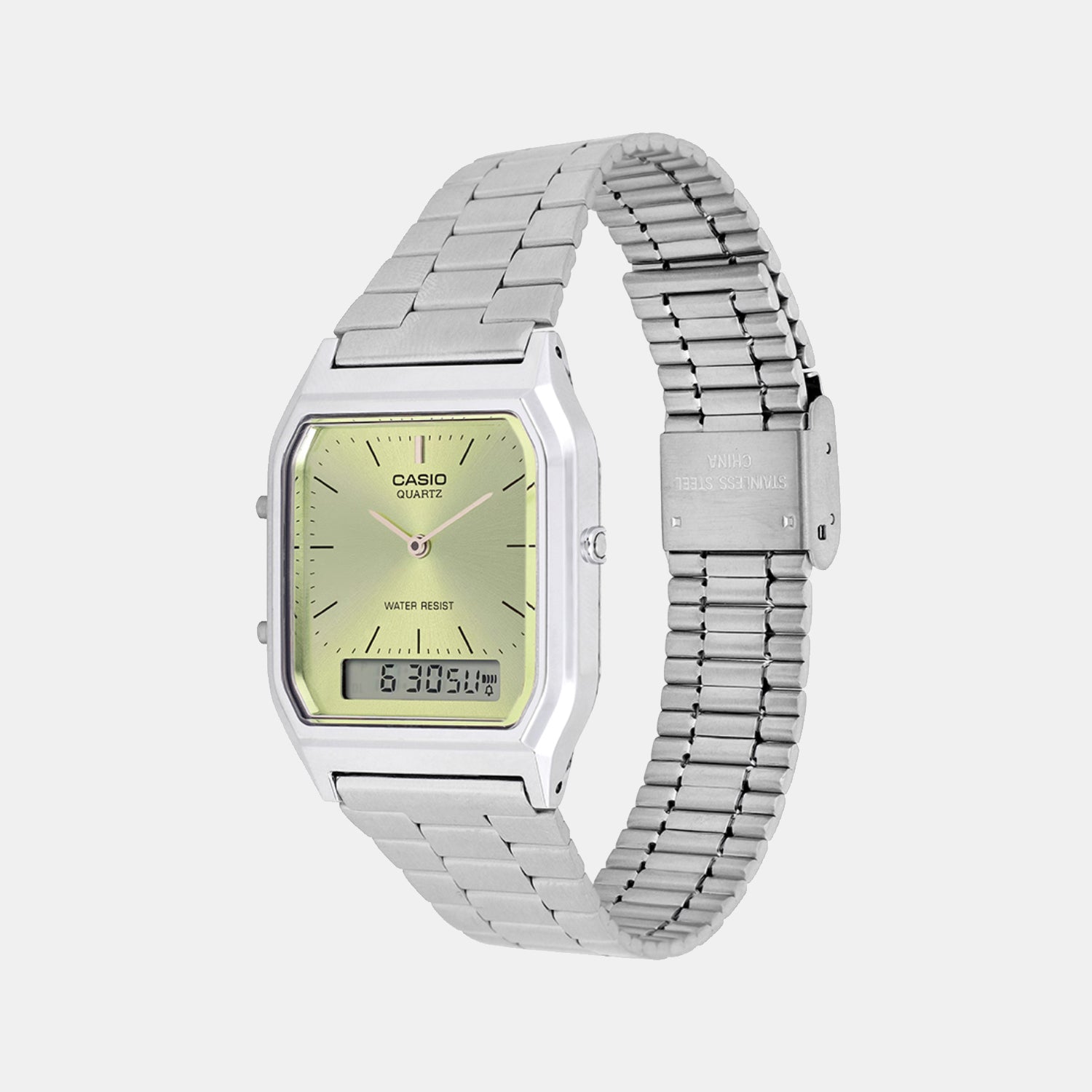 Vintage Unisex Quartz Green Dial Analog-Digital Stainless Steel Watch AD280
