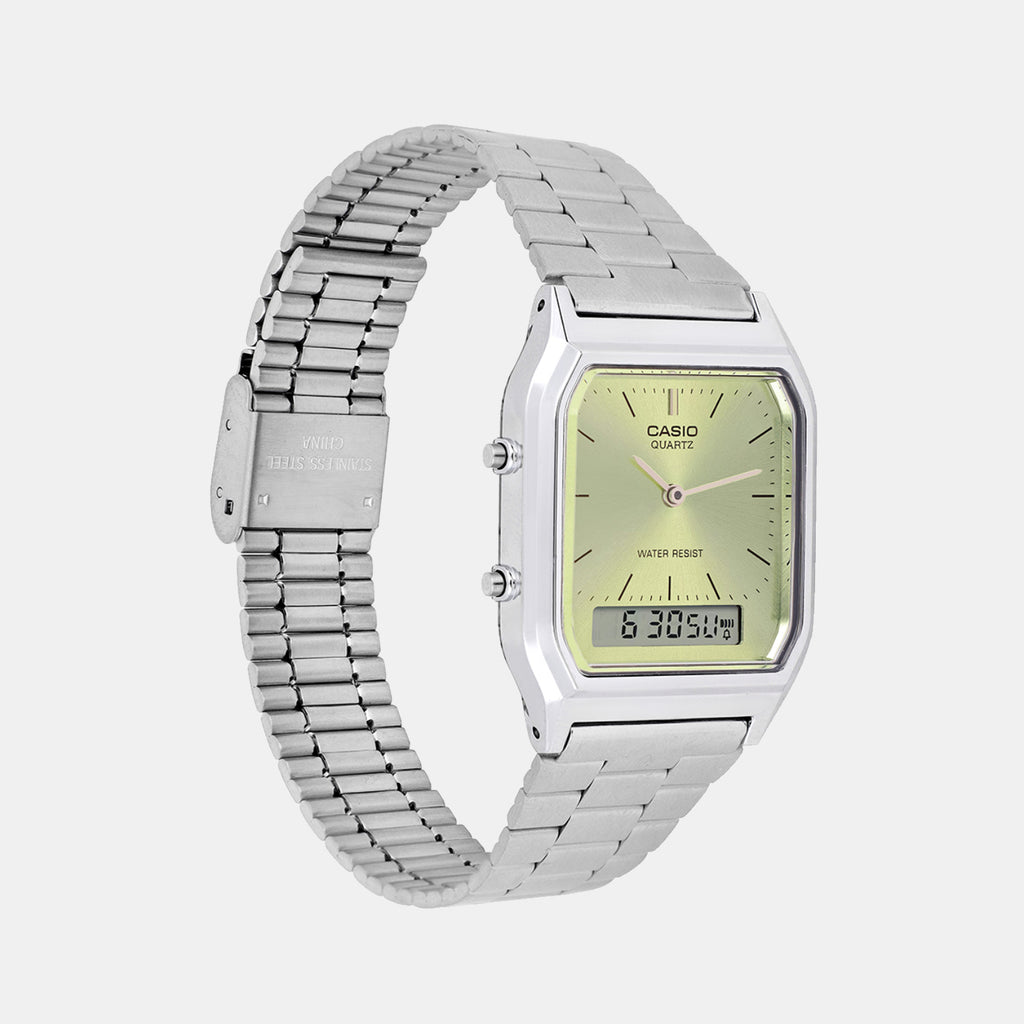Vintage Unisex Quartz Green Dial Analog-Digital Stainless Steel Watch AD280