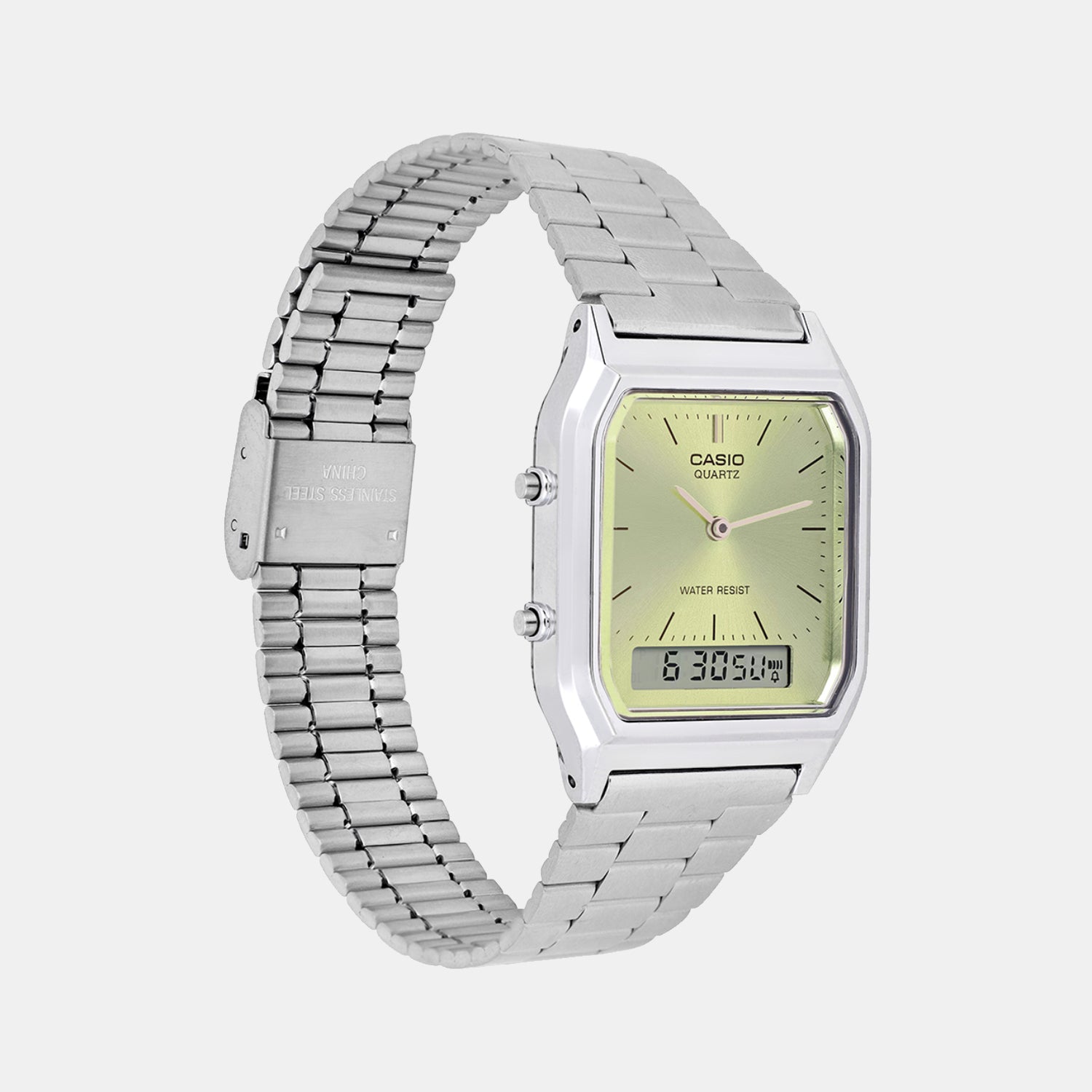 Vintage Unisex Quartz Green Dial Analog-Digital Stainless Steel Watch AD280