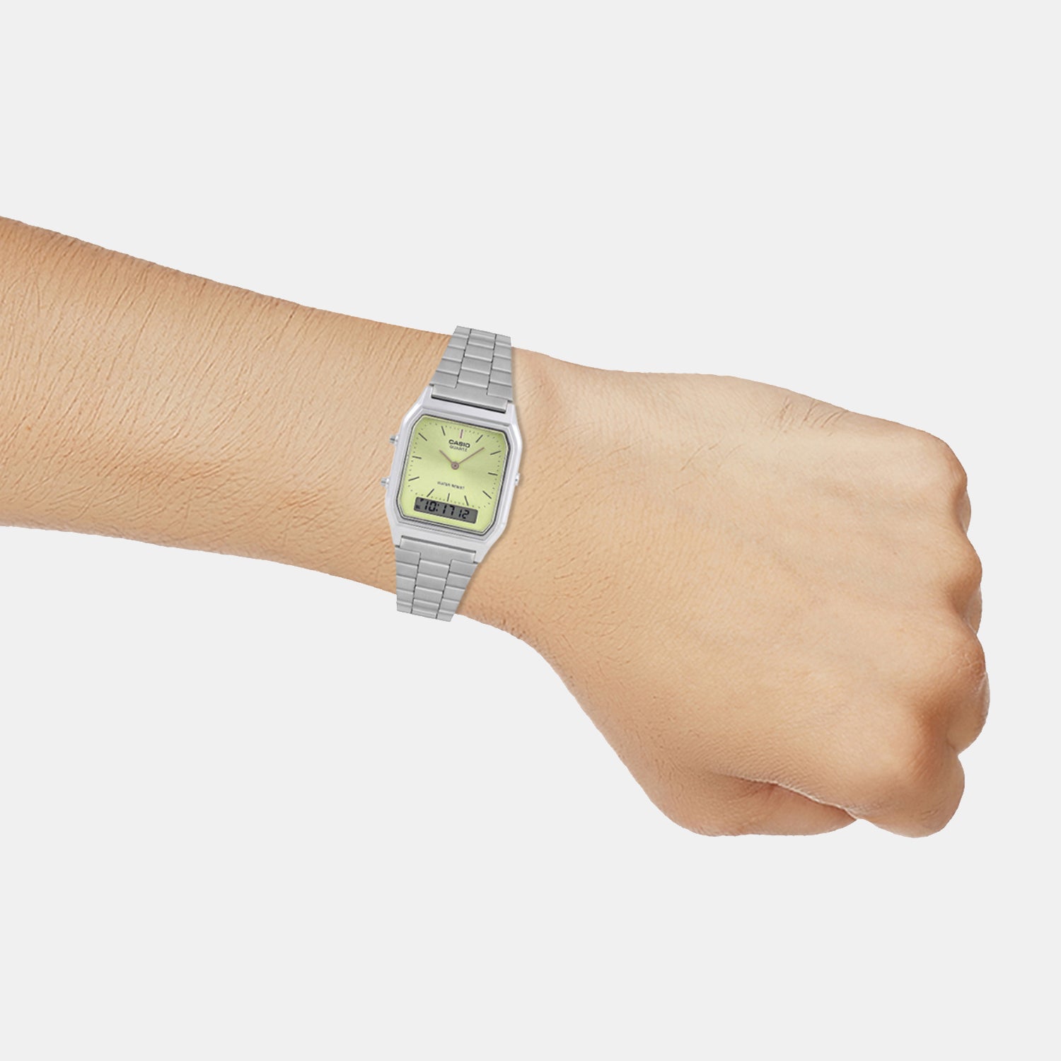 Vintage Unisex Quartz Green Dial Analog-Digital Stainless Steel Watch AD280