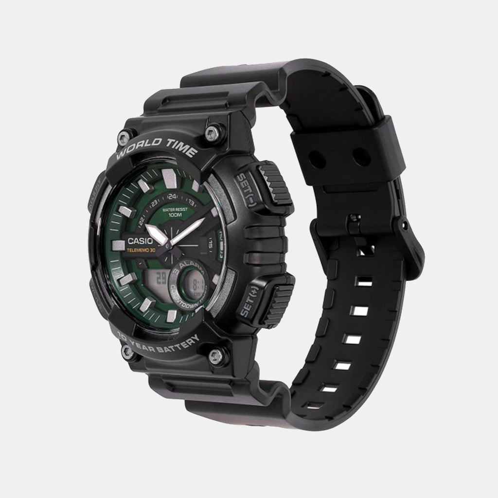 Youth Men Quartz Black Dial Analog-Digital Resin Watch AD289