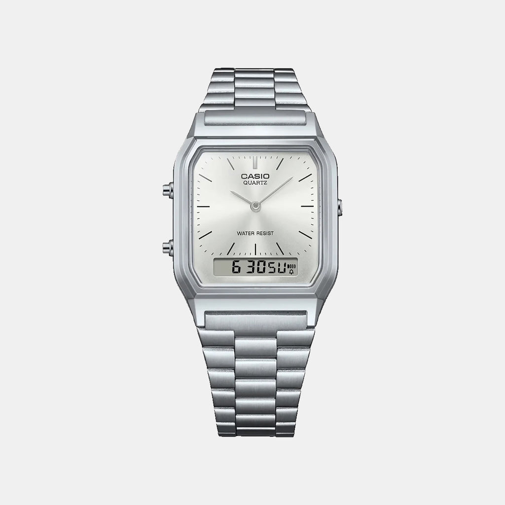 Vintage Unisex Quartz White Dial Analog-Digital Stainless Steel Watch AD290