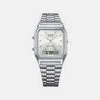 Vintage Unisex Quartz White Dial Analog-Digital Stainless Steel Watch AD290