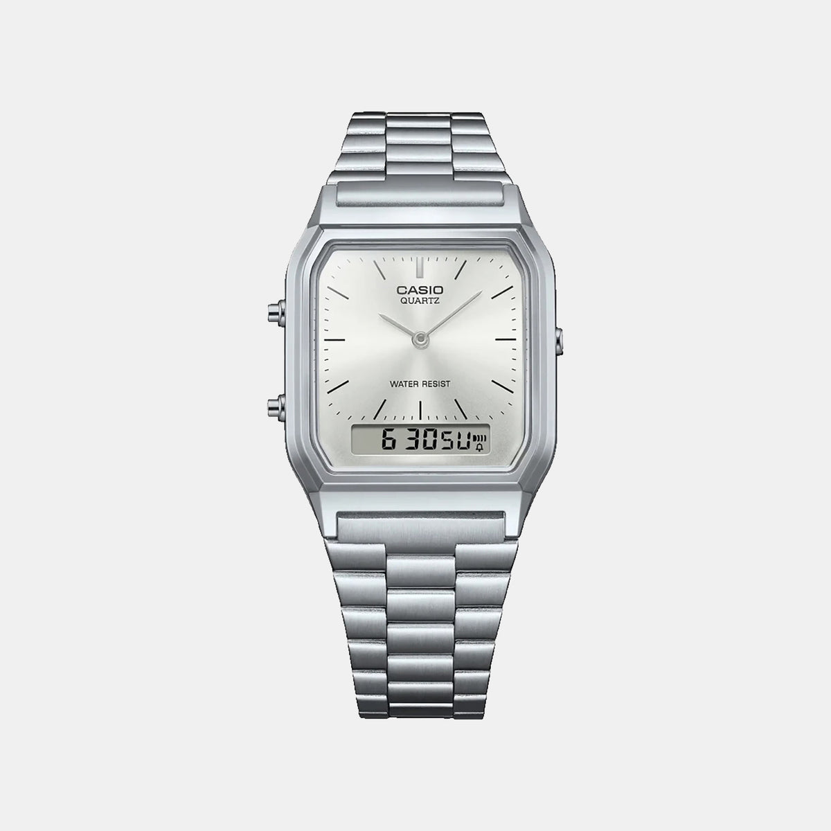 Vintage Unisex Quartz White Dial Analog-Digital Stainless Steel Watch AD290