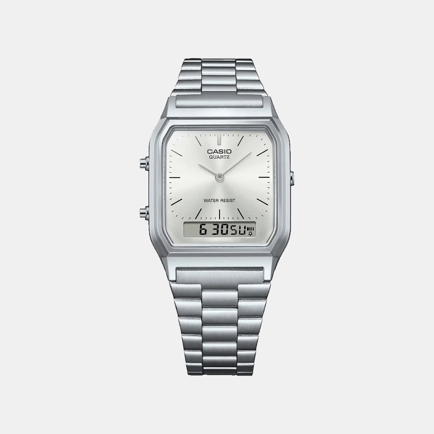 Vintage Unisex Quartz White Dial Analog-Digital Stainless Steel Watch AD290