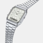 Vintage Unisex Quartz White Dial Analog-Digital Stainless Steel Watch AD290