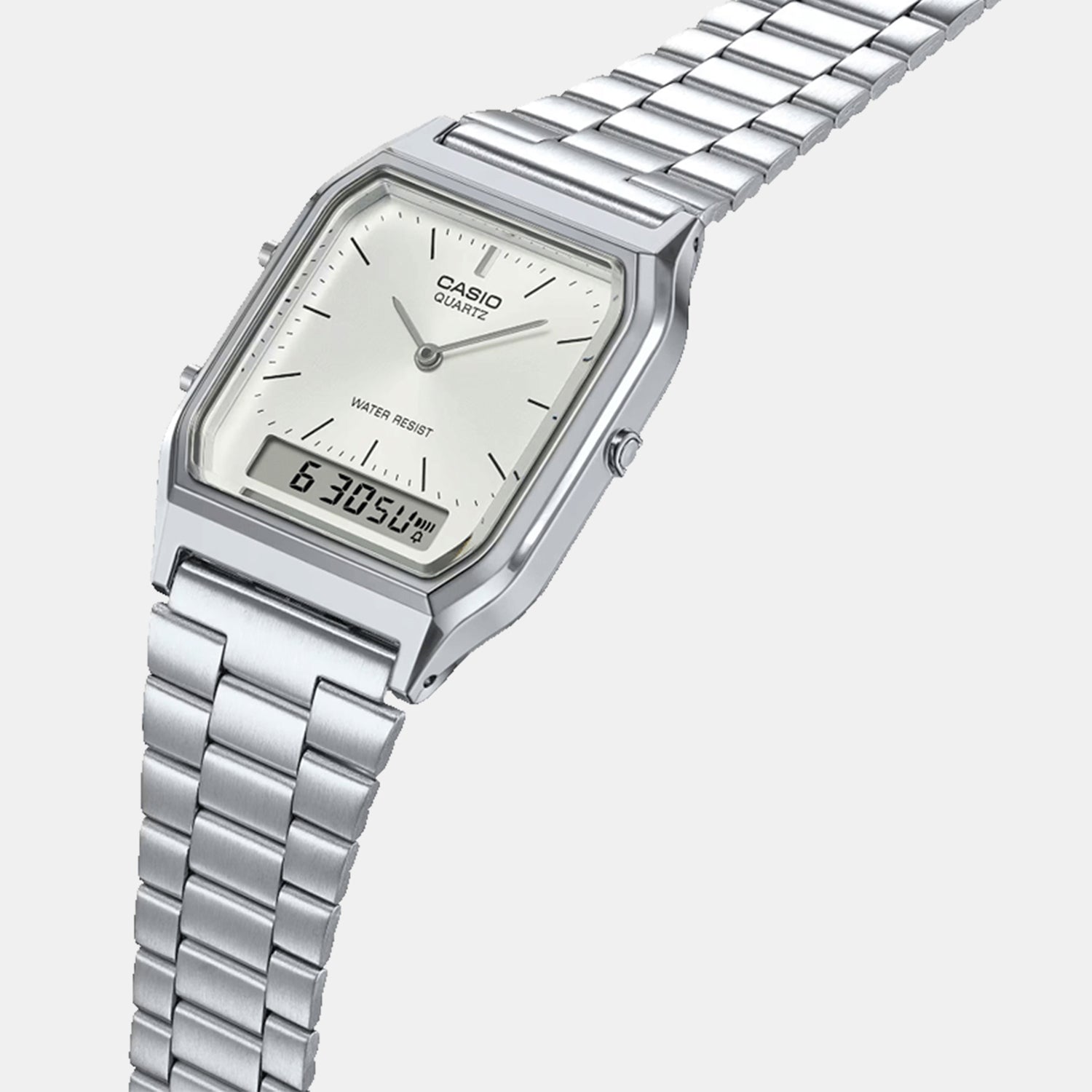 Vintage Unisex Quartz White Dial Analog-Digital Stainless Steel Watch AD290
