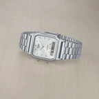 Vintage Unisex Quartz White Dial Analog-Digital Stainless Steel Watch AD290