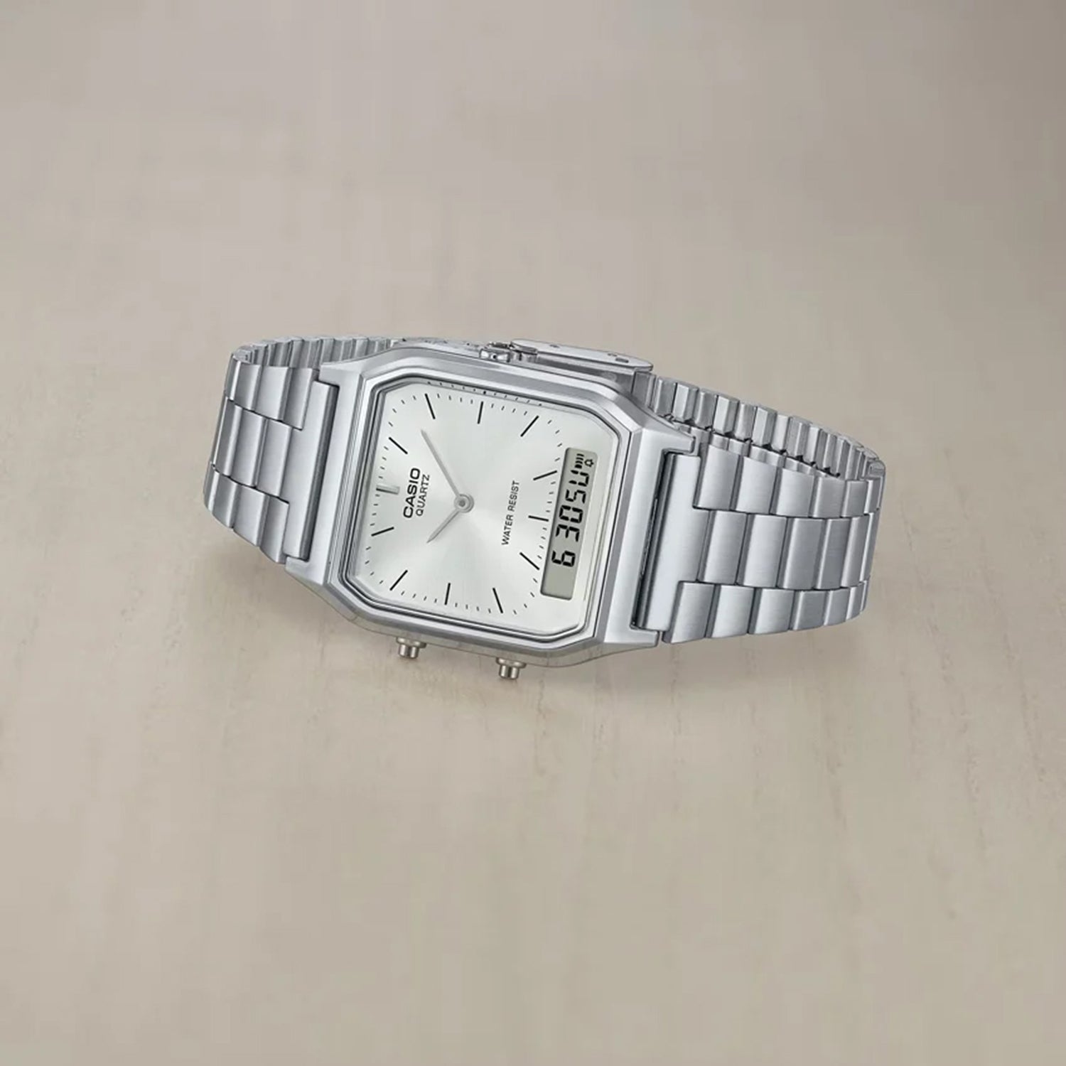 Vintage Unisex Quartz White Dial Analog-Digital Stainless Steel Watch AD290