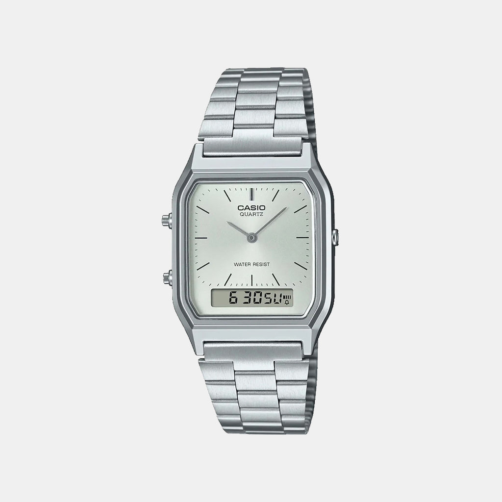 Vintage Unisex Quartz White Dial Analog-Digital Stainless Steel Watch AD290