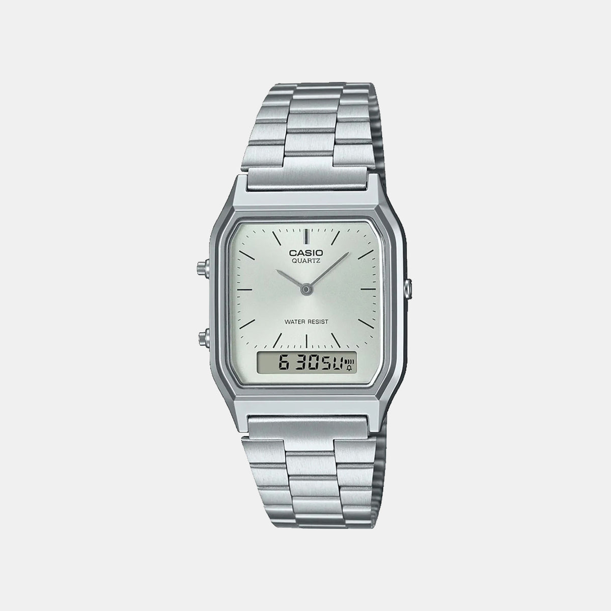 Vintage Unisex Quartz White Dial Analog-Digital Stainless Steel Watch AD290