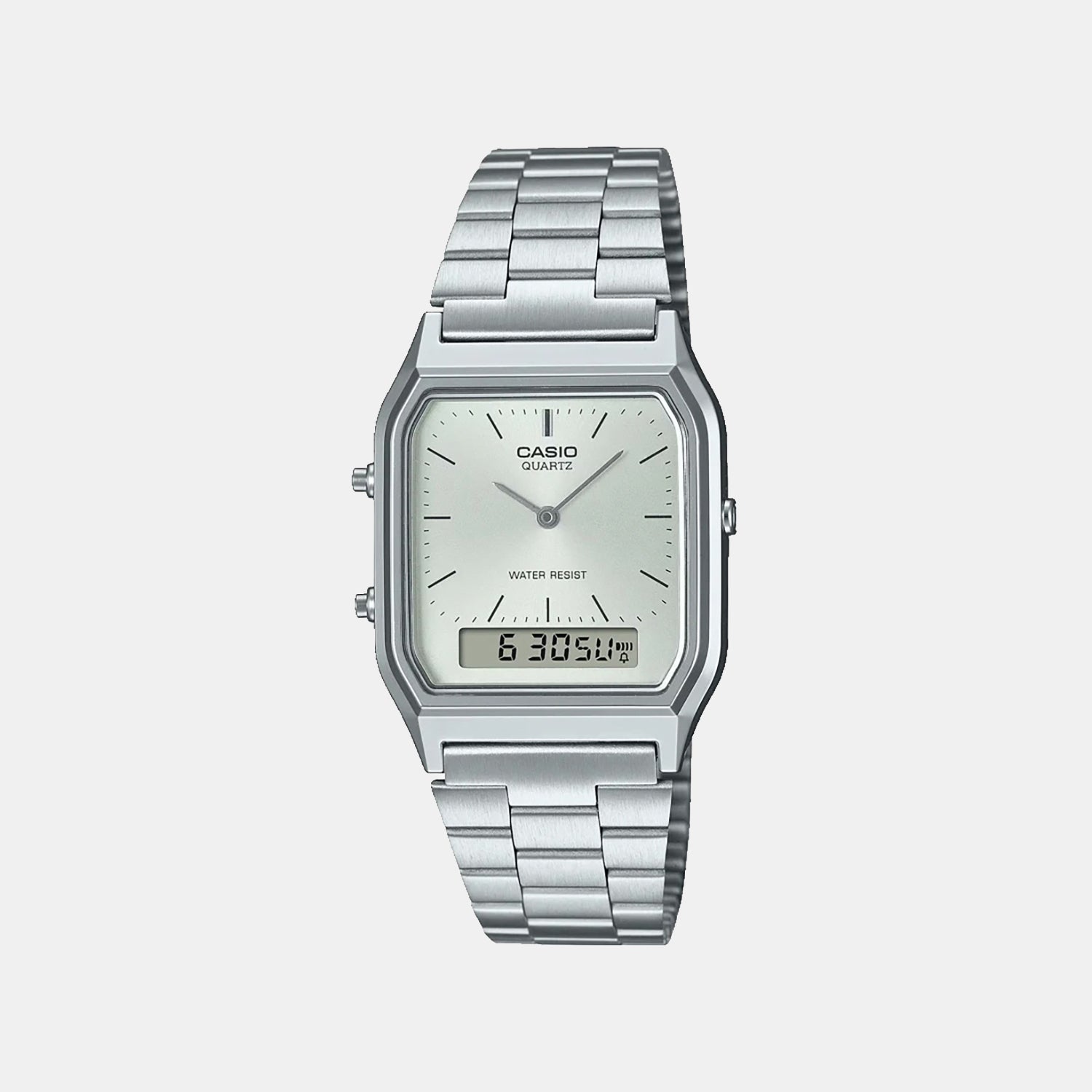 Vintage Unisex Quartz White Dial Analog-Digital Stainless Steel Watch AD290