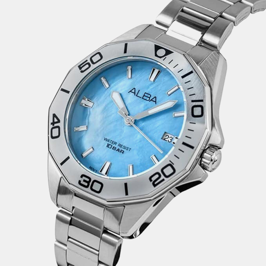 Active Women Quartz Blue Dial Analog Stainless Steel Watch AG8P31X1