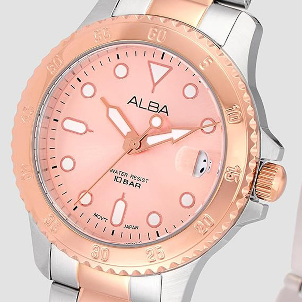 Active Women Quartz Pink Dial Analog Stainless Steel Watch AG8Q34X1