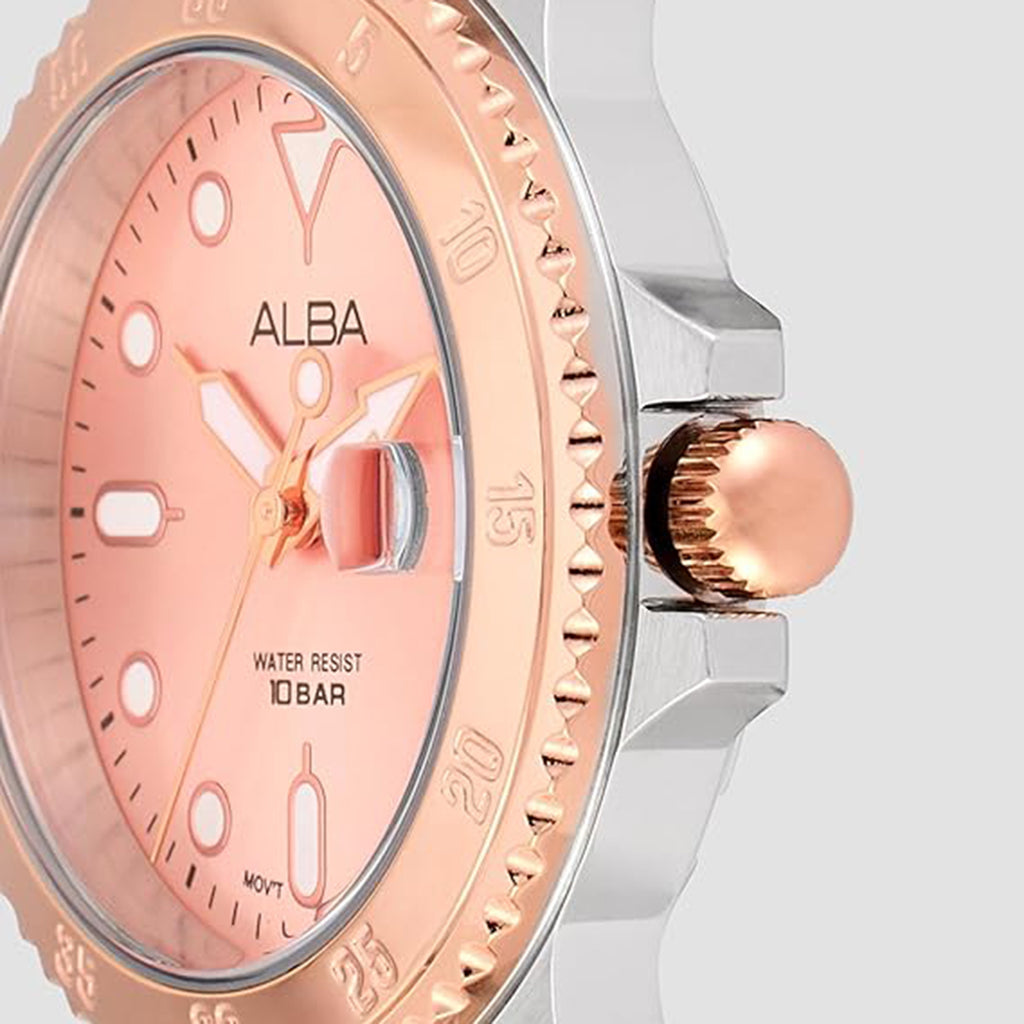Active Women Quartz Pink Dial Analog Stainless Steel Watch AG8Q34X1