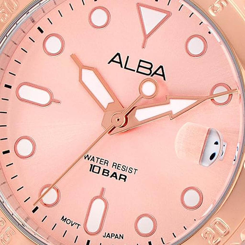 Active Women Quartz Pink Dial Analog Stainless Steel Watch AG8Q34X1