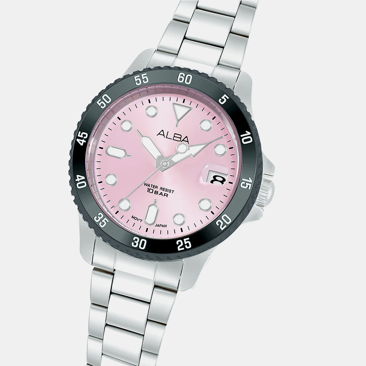 Active Women Quartz Pink Dial Analog Stainless Steel Watch AG8Q37X1