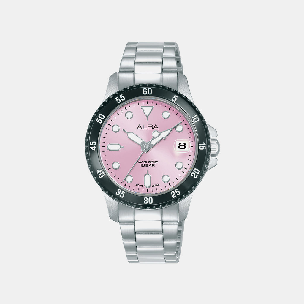 Men Quartz Pink Dial Analog Stainless Steel Watch AG8Q37X1