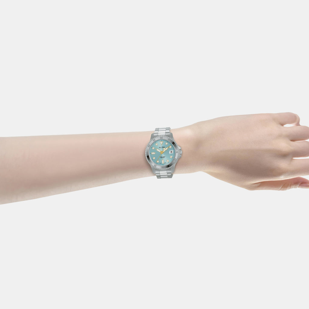 Active Women Quartz Blue Dial Analog Stainless Steel Watch AG8Q41X1