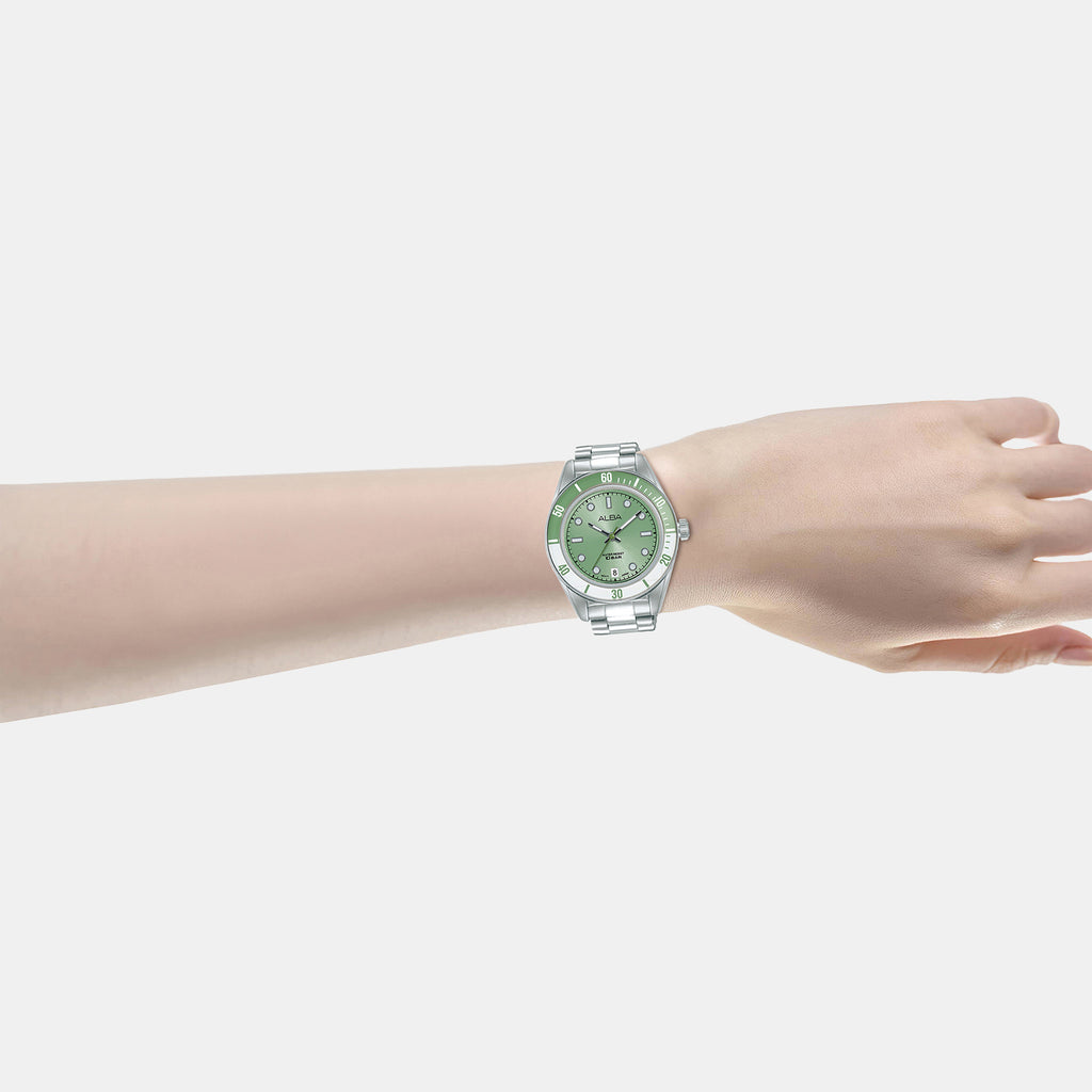 Active Women Quartz Green Dial Analog Stainless Steel Watch AG8Q67X1