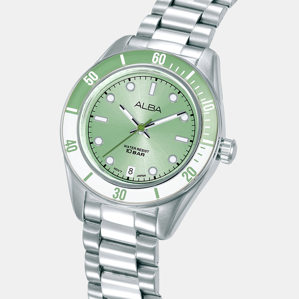 Active Women Quartz Green Dial Analog Stainless Steel Watch AG8Q67X1