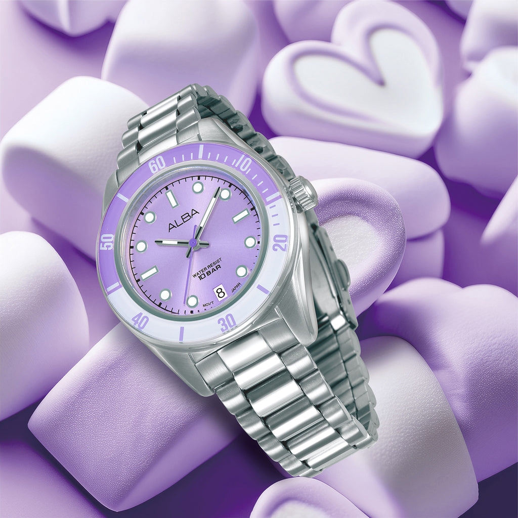 Active Women Quartz Purple Dial Analog Stainless Steel Watch AG8Q69X1