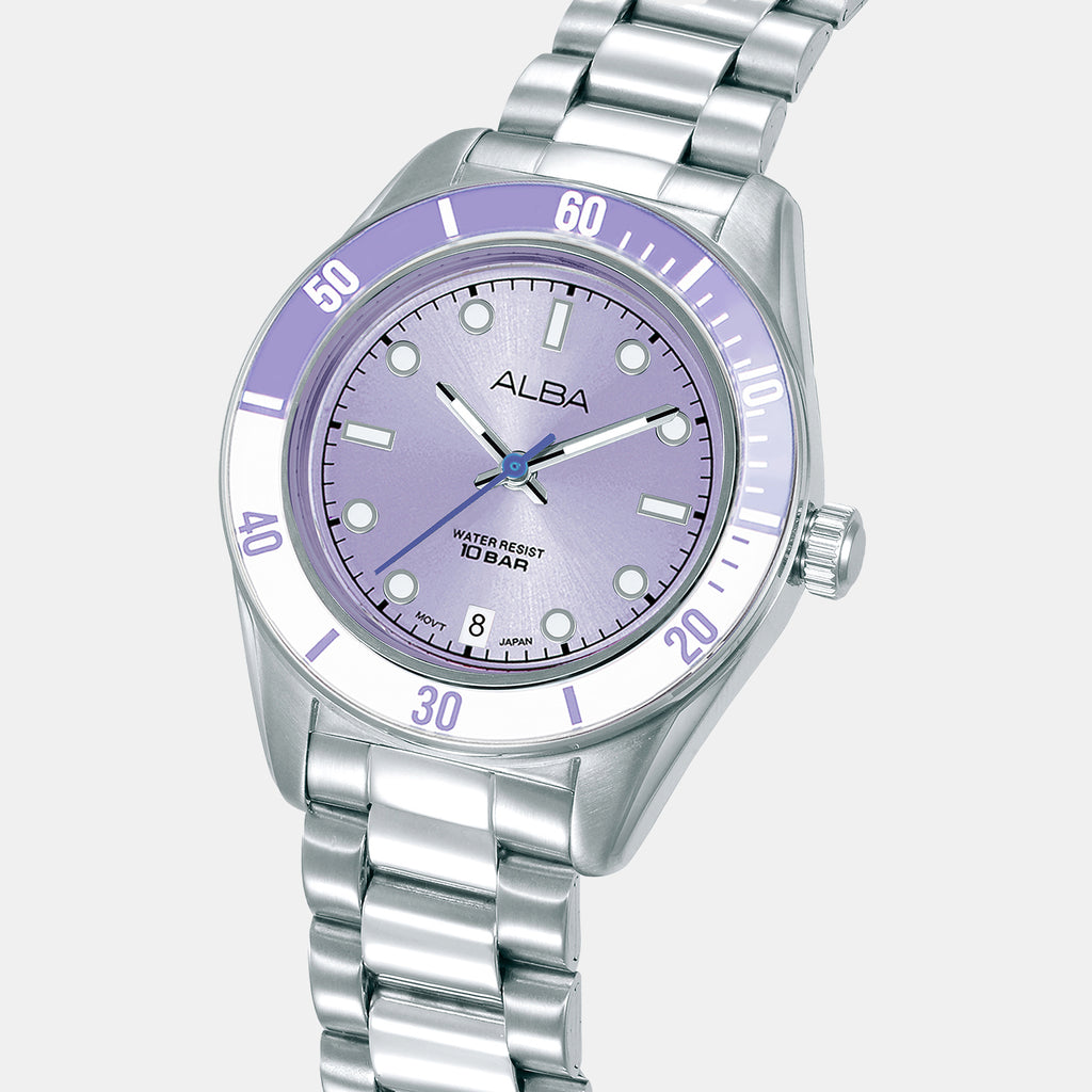 Active Women Quartz Purple Dial Analog Stainless Steel Watch AG8Q69X1